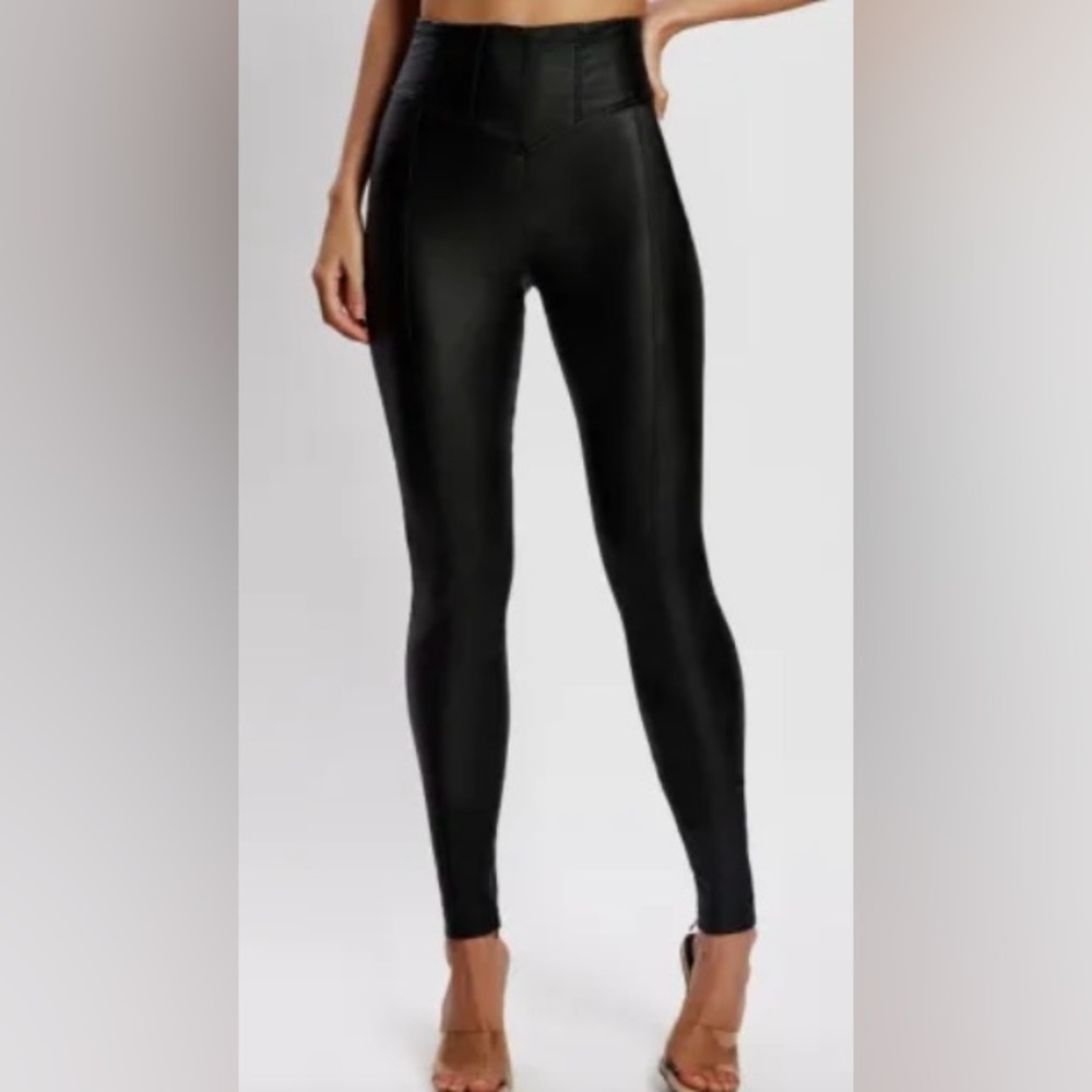 NWT Meshki High Waisted Faux Leather Pants Leggings Shapeweae Women's Black XS 0